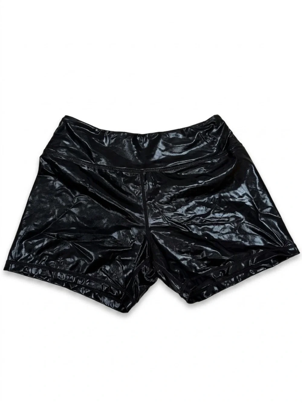 BLACK HIGH SHINE BOOTY SHORTS - size M - Rave - GAGA